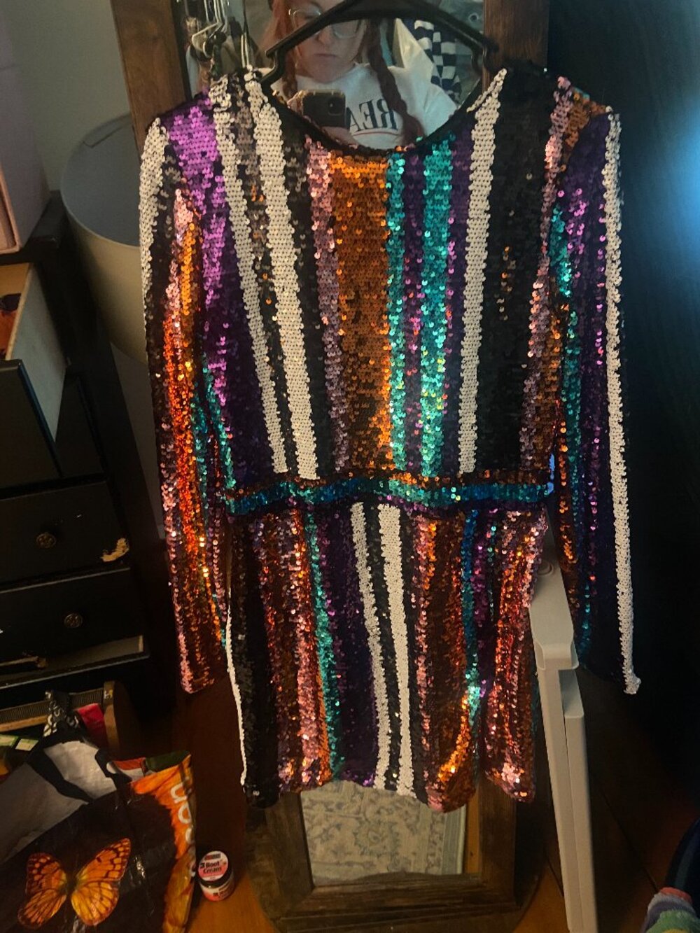 Club L London Multi-Coloured Striped Sequin Mini Dress